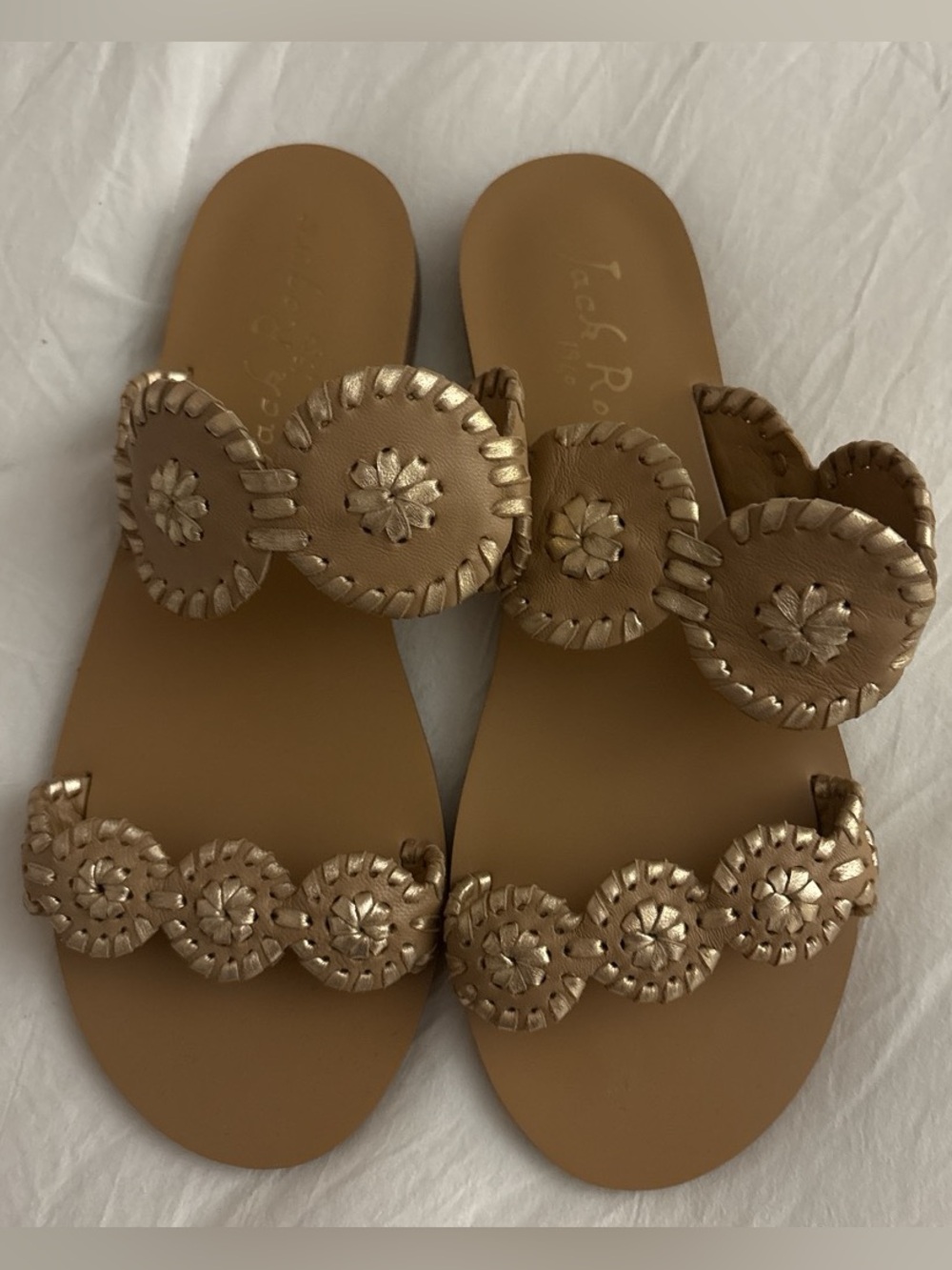 Jack Rogers Metallic Tan Circle-Embellished Slide Sandals